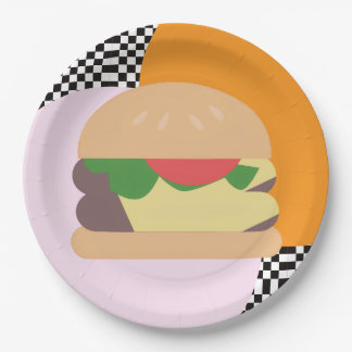 Prato De Papel Bold Burger Checkered Pink Orange Black 