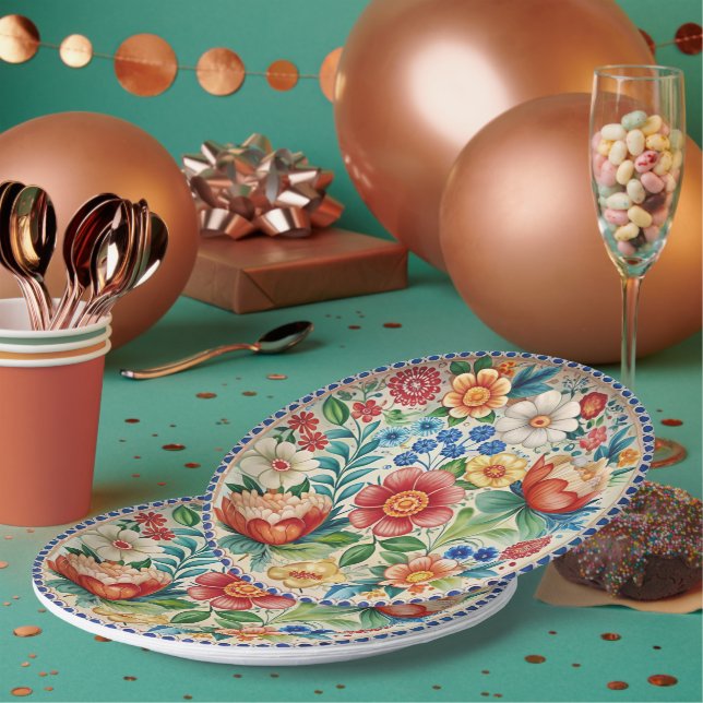 Prato De Papel Boleslawiec Polonês, Placa de Papel Floral (Múltiplo)