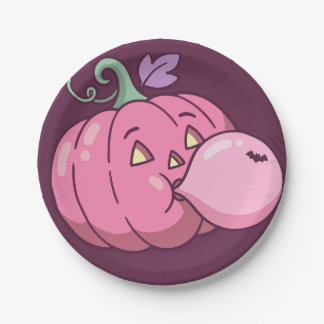 Prato De Papel Bolha de Chiclete de Abóbora Rosa Pastel Halloween