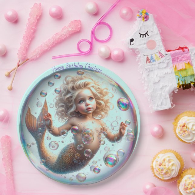 Prato De Papel Bolha de Sereia Loira (Festa)