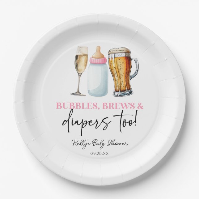 Prato De Papel Bolhas, Cervejas e Fraldas Também! Chá de Bebê (Frente)