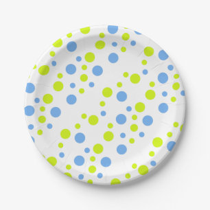 Prato De Papel Bolhas Felizes Funky Amarelo Azul