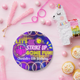 Prato De Papel Boliche de Neon Glow Purple Girl