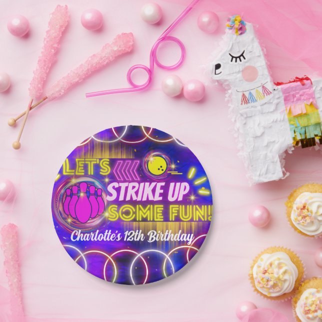 Prato De Papel Boliche de Neon Glow Purple Girl (Festa)