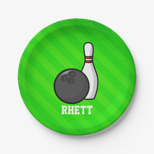 Prato De Papel Boliches; faixas verdes de neon