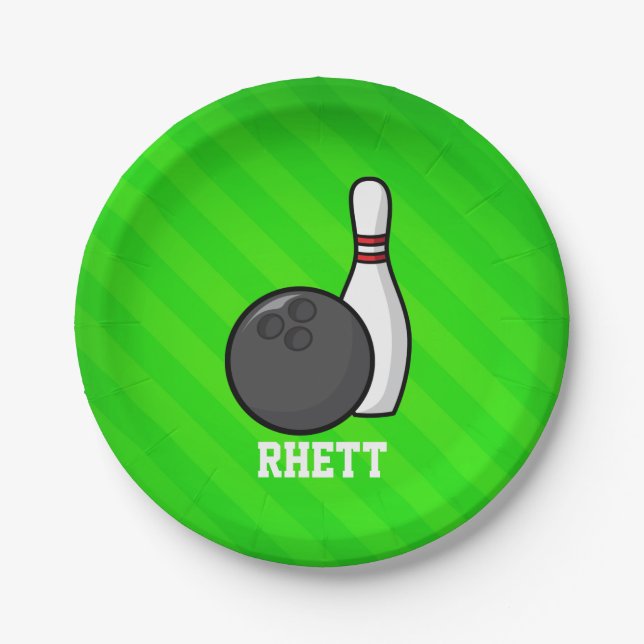 Prato De Papel Boliches; faixas verdes de neon (Frente)