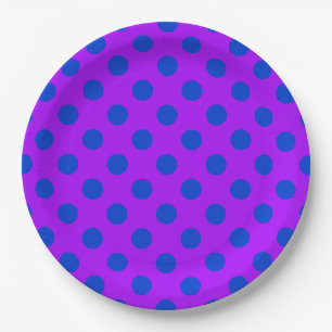 Prato De Papel Bolinhas azuis em roxo