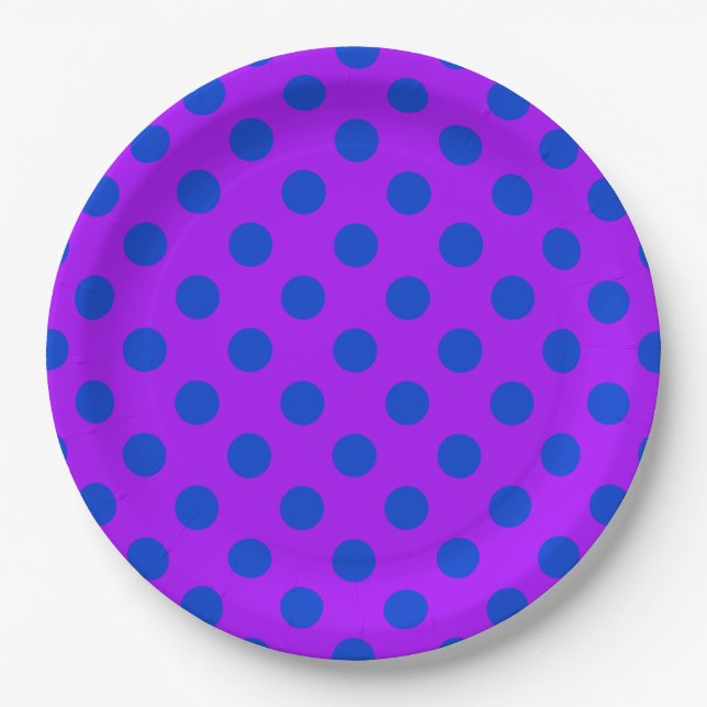 Prato De Papel Bolinhas azuis em roxo (Frente)