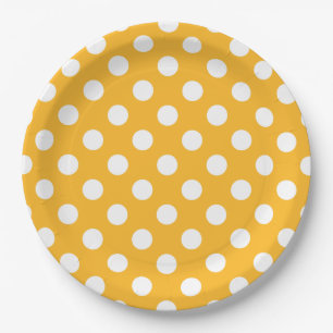 Prato De Papel Bolinhas brancas em amarelo