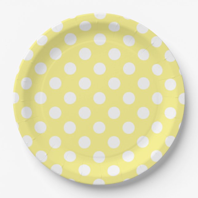Prato De Papel Bolinhas brancas em amarelo-limão (Frente)