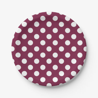 Prato De Papel Bolinhas brancas em burgundy