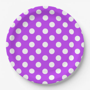 Prato De Papel bolinhas brancas em roxo brilhante
