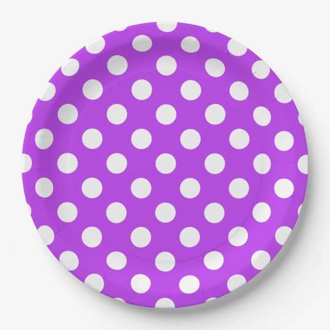 Prato De Papel Bolinhas brancas em roxo brilhante (Frente)