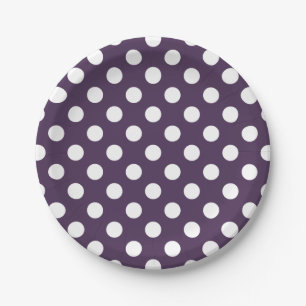 Prato De Papel Bolinhas brancas em roxo de ameixa