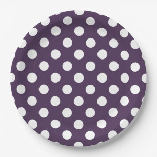 Prato De Papel Bolinhas brancas em roxo de ameixa