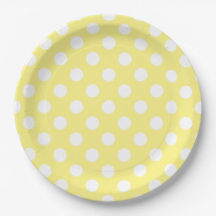 Prato De Papel Bolinhas brancas no limão - amarelo