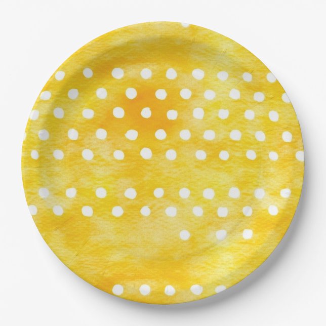 Prato De Papel Bolinhas de Aquarela - Amarelo Terrestre e Branco  (Frente)