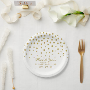 Prato De Papel Bolinhas Dourada - Branco e Dourado - Casamento