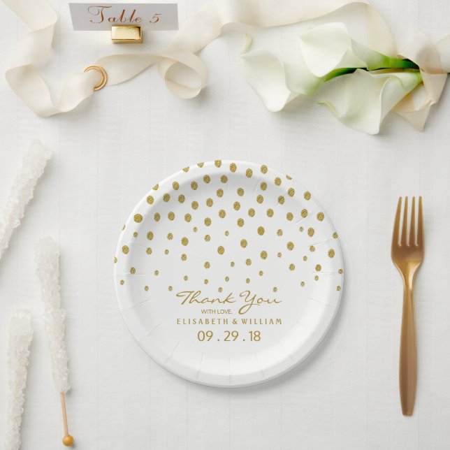 Prato De Papel Bolinhas Dourada - Branco e Dourado - Casamento (Casamento)