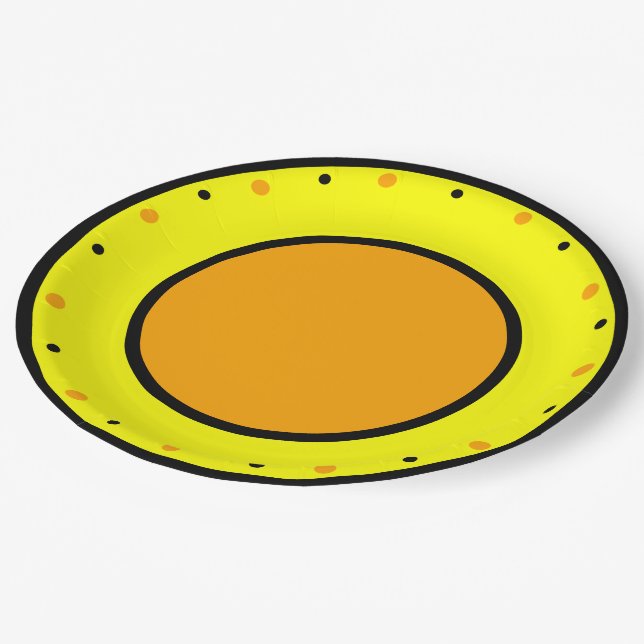 Prato De Papel Bolinhas Geométricas Amarelas Laranja (Inclinado)