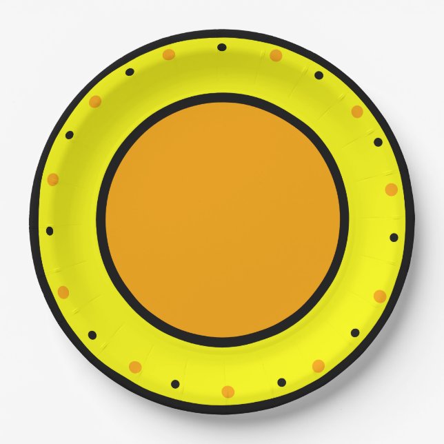 Prato De Papel Bolinhas Geométricas Amarelas Laranja (Frente)