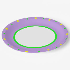 Prato De Papel Bolinhas geométricas amarelas roxas