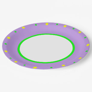 Prato De Papel Bolinhas geométricas amarelas roxas