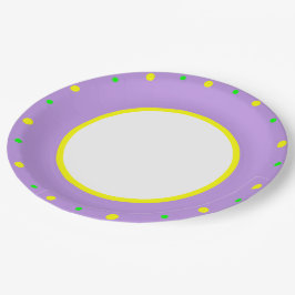 Prato De Papel Bolinhas geométricas amarelas roxas