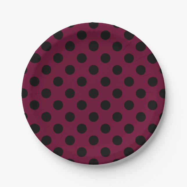 Prato De Papel Bolinhas negras com burgundy (Frente)