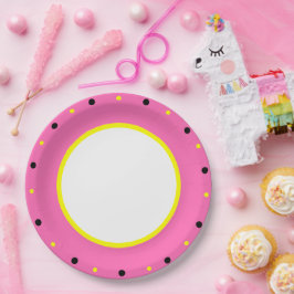 Prato De Papel Bolinhas Pretas Amarelas Rosa