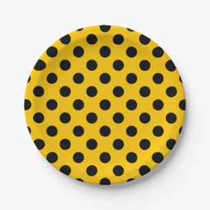 Prato De Papel Bolinhas pretas em amarelo