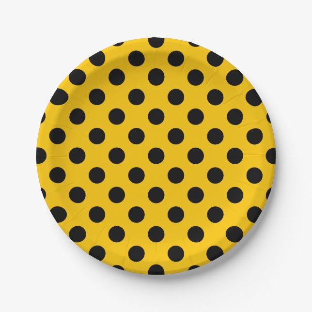 Prato De Papel Bolinhas pretas em amarelo (Frente)
