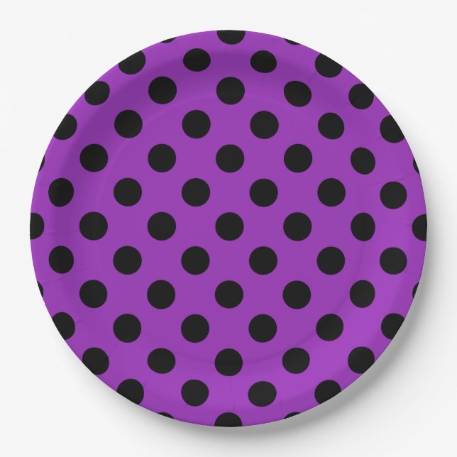 Prato De Papel Bolinhas pretas em roxo (Frente)