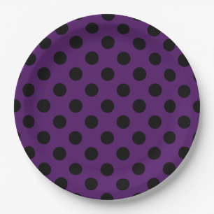 Prato De Papel Bolinhas pretas em roxo de ameixa