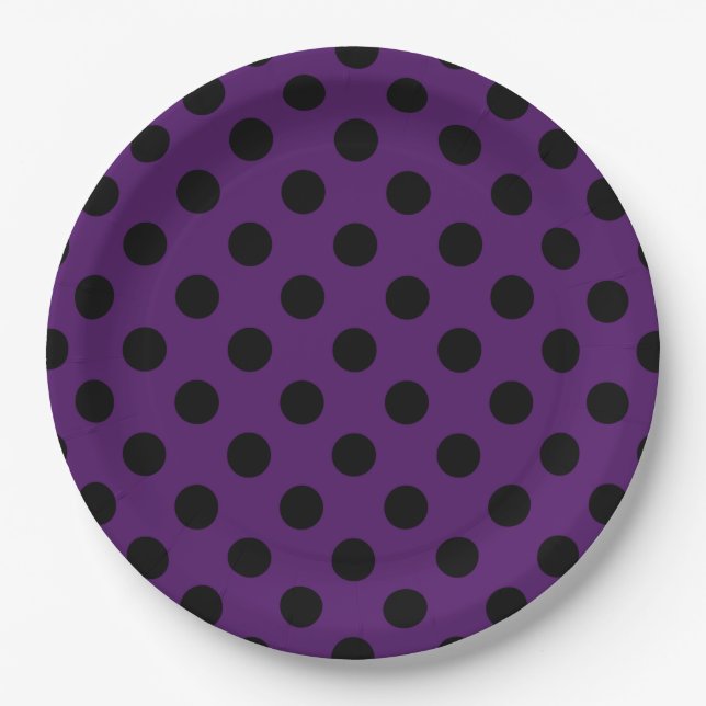 Prato De Papel Bolinhas pretas em roxo de ameixa (Frente)