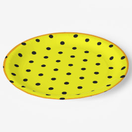 Prato De Papel Bolinhas Pretas Laranja Amarelas