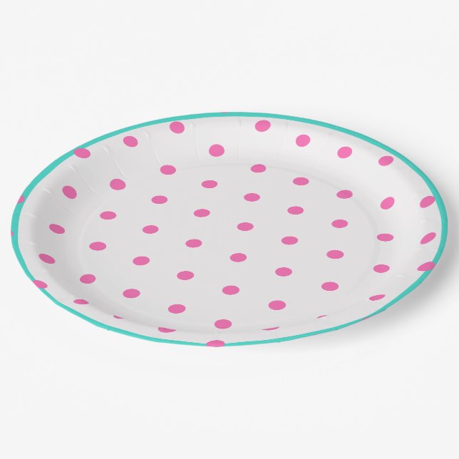 Prato De Papel Bolinhas Rosa Azul (Inclinado)