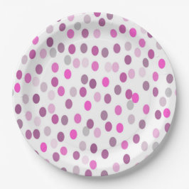 Prato De Papel Bolinhas Rosa Clássicas em Branco