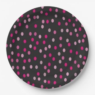 Prato De Papel Bolinhas rosa em preto
