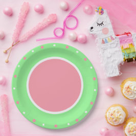 Prato De Papel Bolinhas Rosa Verde