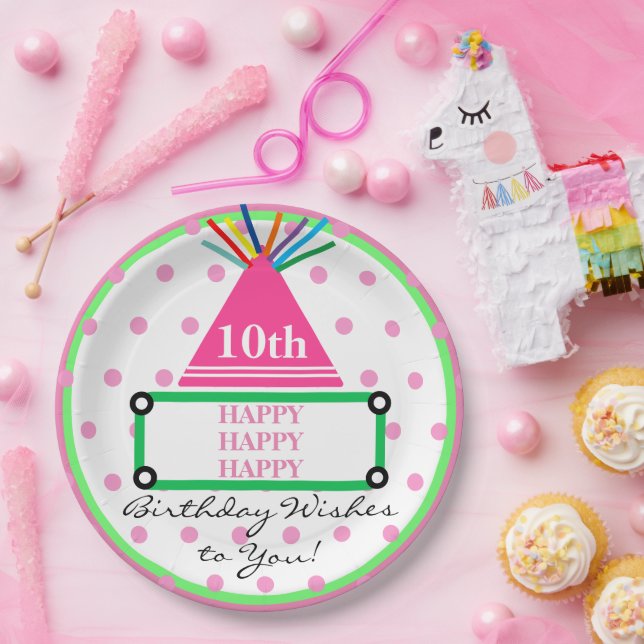 Prato De Papel Bolinhas Rosa Verde, Festa para Crianças (Festa)