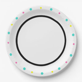 Prato De Papel Bolinhas Turquoise Amarelo-rosa-preto