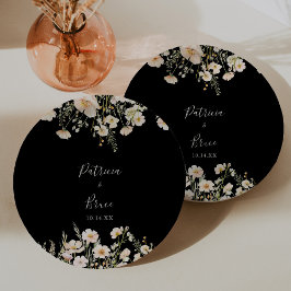 Prato De Papel Bolo Clássico Blush de Flores Selvagem Bolo Negra