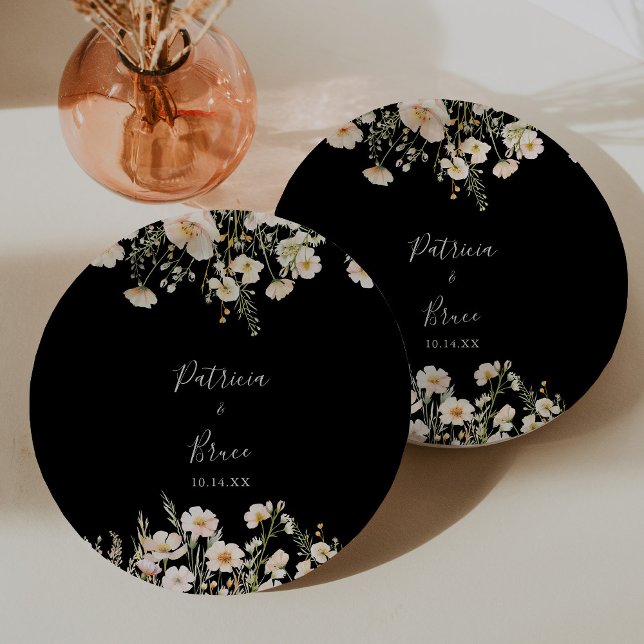 Prato De Papel Bolo Clássico Blush de Flores Selvagem Bolo Negra (Criador carregado)