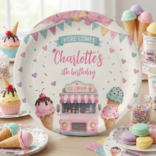 Prato De Papel Bolo de Aniversário Caminhão de Sorvete Pastel Doc