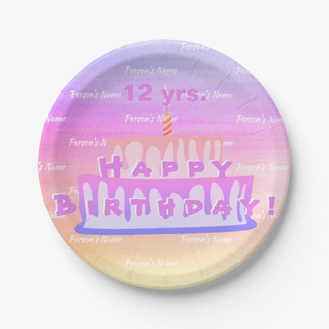 Prato De Papel Bolo de aniversário com papel de texto Plate HAMbW (Frente)