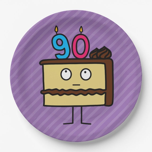 Prato De Papel Bolo de Aniversário de 90 com Velas (Frente)
