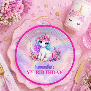Prato De Papel Bolo de Aniversário de Menina Dia Mágico Unicórnio