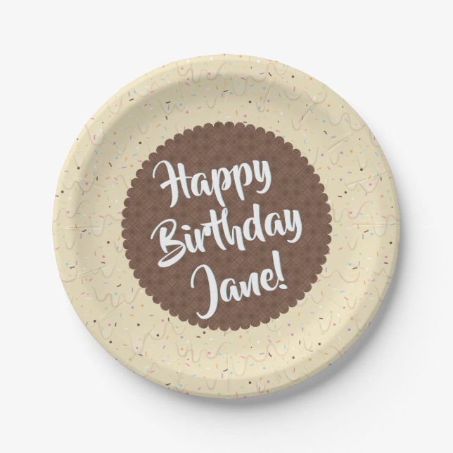 Prato De Papel Bolo de Aniversário de Sorvete Marfim (Frente)