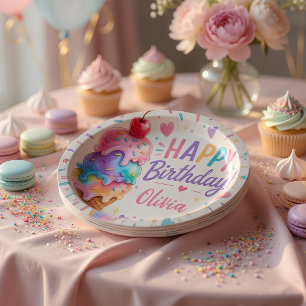 Prato De Papel Bolo de Aniversário de Sorvete Pastel Personalizad